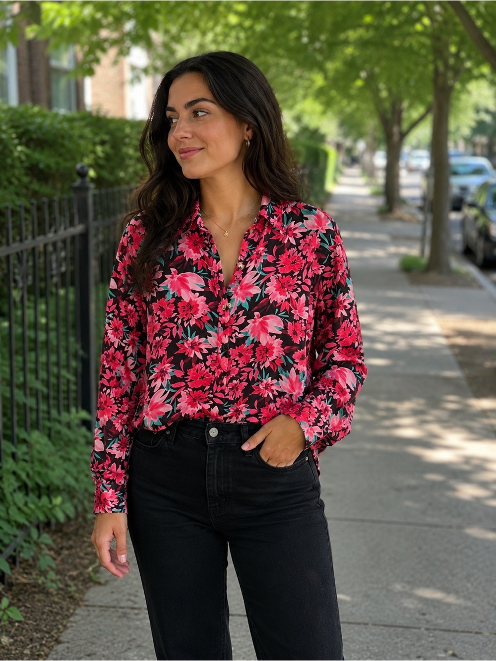 NWT EMILY WONDER ✨Sherpa Lined✨Women’s Floral Button-Up Jacket - Pink Floral